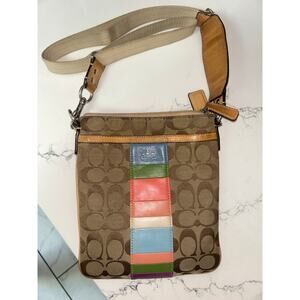 Coach Jacquard Swingpack Canvas Signature Adjustable Crossbody Multicolor Stripe